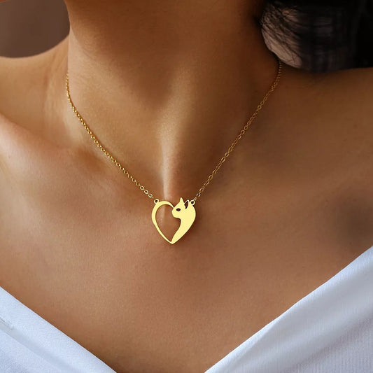 Hollow Heart Cat Pendant Necklace