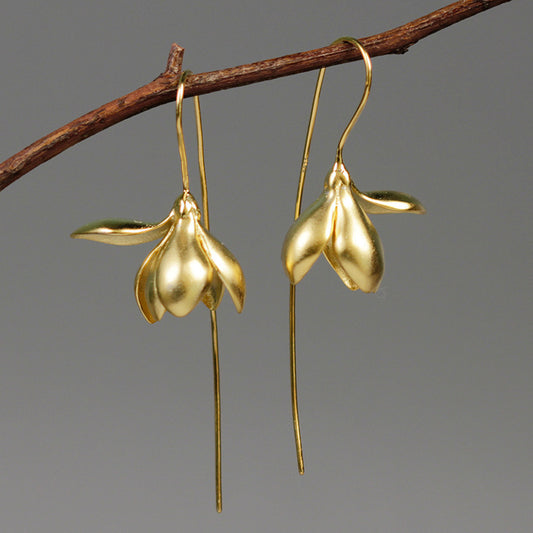 Gold Silver Earring Fashion Jewelry Elegant Magnolia Flower Dangle Earrings For Women Gifts